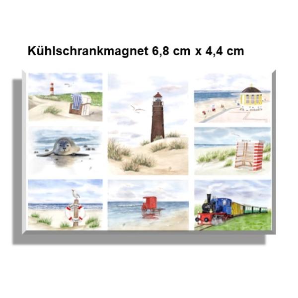 Kühlschrankmagnet  Aquarell Maritim Kunst Druck Kunstdruck Nordsee Strandkorb Leuchtturm Insel Borkum Meer Strand Dünen