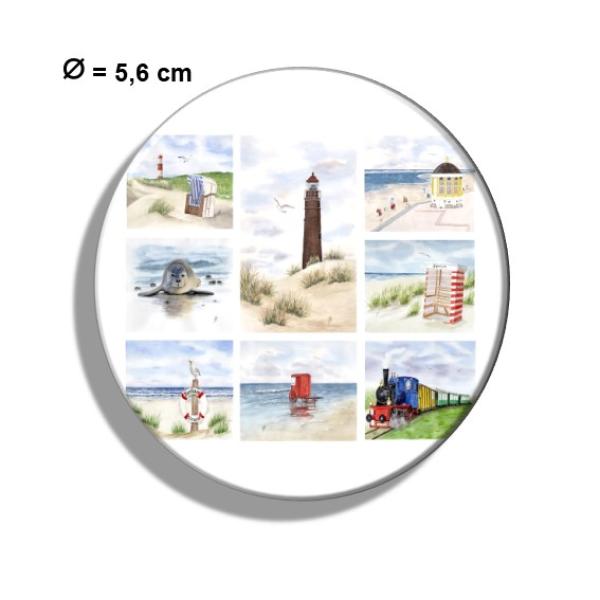 Kühlschrankmagnet m. Flaschenöffner Aquarell Maritim Kunst Druck Kunstdruck Nordsee Strandkorb Leuchtturm Insel Borkum Meer Strand Dünen