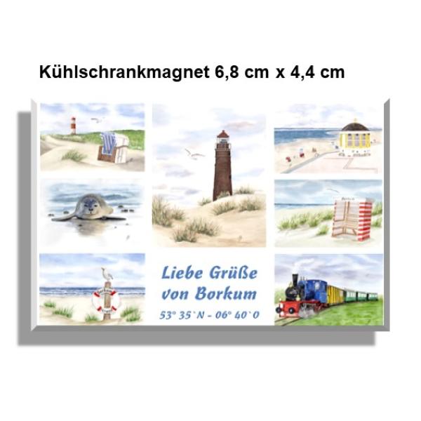 Fridge magnet Watercolor Maritime Art Print North Sea Island Borkum Beach Chair Lighthouse Ocean Dunes