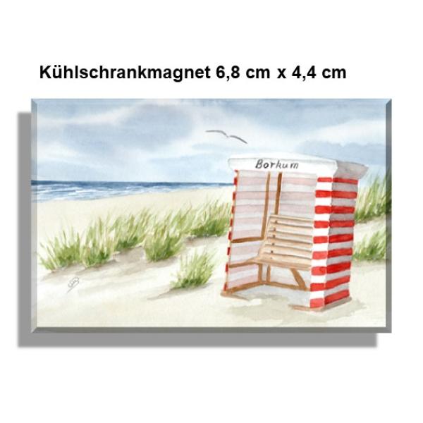 Kühlschrankmagnet Aquarell Maritim Kunst Druck Kunstdruck Nordsee Insel Borkum Strandzelt Zelt Strandkorb Strand Meer Dünen