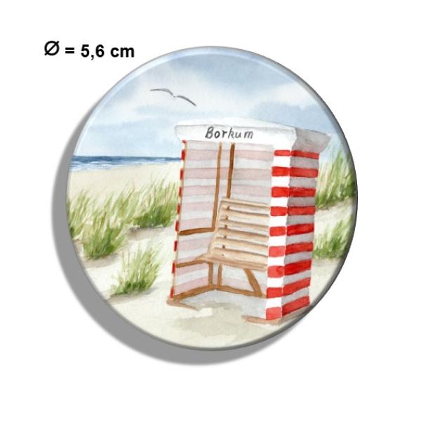Kühlschrankmagnet m. Flaschenöffner Aquarell Maritim Kunst Druck Kunstdruck Nordsee Insel Borkum Strandzelt Zelt Strandkorb Strand Meer Dünen