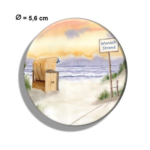 Kühlschrankmagnet m. Flaschenöffner Aquarell Kunst Druck Kunstdruck Strandkorb Sonnenuntergang Dänemark Nordsee Ostsee Meer Möwe Strand Wunschname