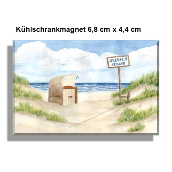 Kühlschrankmagnet  Aquarell Kunst Druck Kunstdruck Dänemark Strandkorb Nordsee Ostsee Meer Möwe Strand  Wunschname