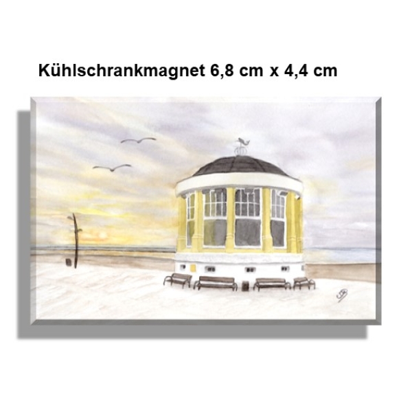 Fridge magnet Watercolor Maritime Art Print North Sea Island Borkum Pavillon Beach Ocean