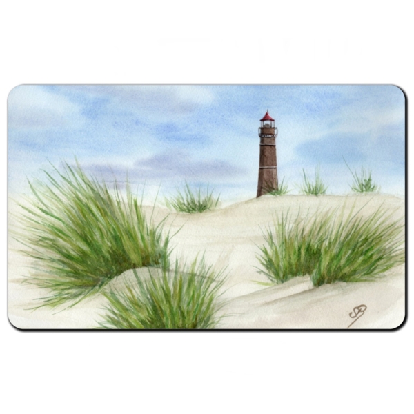Frühstücksbrettchen Brettchen Aquarell Maritim Kunst Druck Kunstdruck Nordsee Insel Borkum Neuer Leuchtturm Strand Meer Dünen