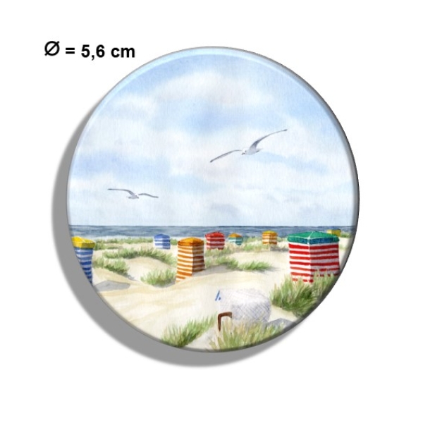 Kühlschrankmagnet m. Flaschenöffner Aquarell Maritim Kunst Druck Kunstdruck Nordsee Insel Borkum Strandzelt Zelt Strandkorb Strand Meer Dünen