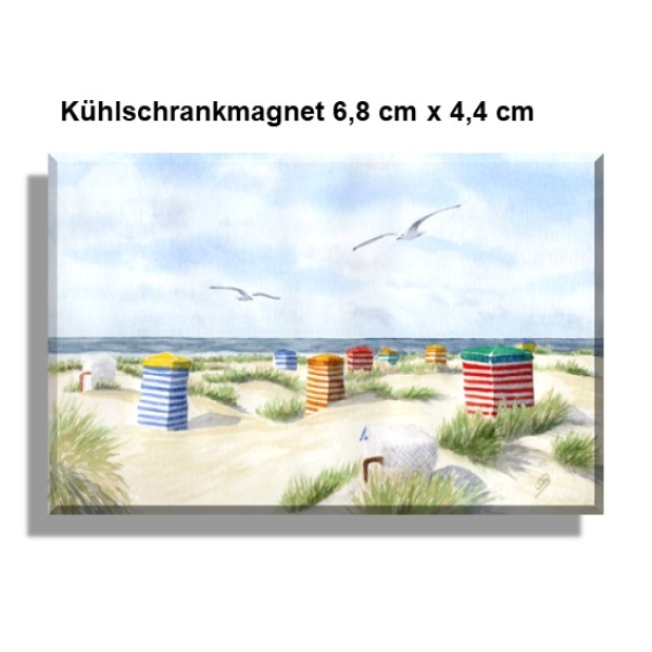 Kühlschrankmagnet Aquarell Maritim Kunst Druck Kunstdruck Nordsee Insel Borkum Strandzelt Zelt Strandkorb Strand Meer Dünen