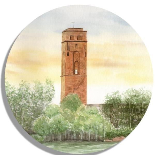 Coasters glass coasters 9,5 x  9,5 cm Watercolor Maritime Art Print North Sea Island Borkum Old Lighthouse Beach Ocean Dunes