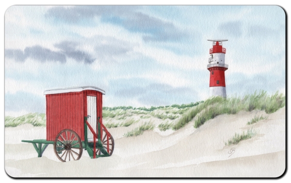 Breakfast board Borkum electric lighthouse and red bathing cart on the beach - BO20