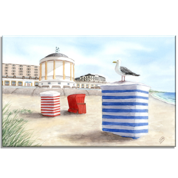 Leinwand 30 x 20 cm Keilrahmen Canvas-Leinen Aquarell Maritim Kunst Druck Kunstdruck Nordsee Pavillon Musikpavillon Insel Borkum Meer Strand