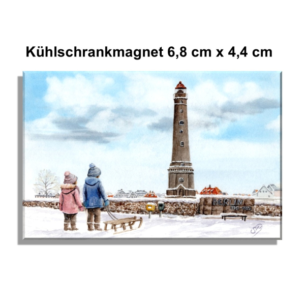 Kühlschrankmagnet Aquarell Maritim Kunst Druck Kunstdruck Nordsee Insel Borkum Neuer Leuchtturm Strand Meer Dünen