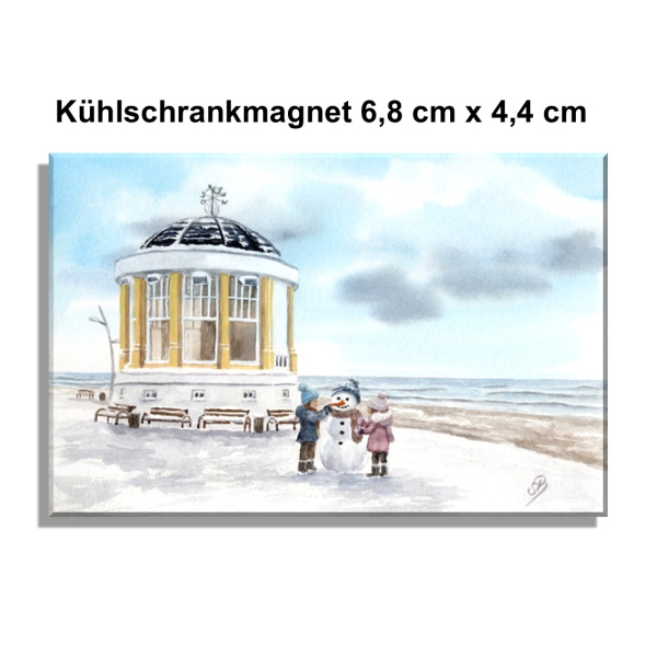 Kühlschrankmagnet Aquarell Maritim Kunst Druck Kunstdruck Nordsee Pavillon Musikpavillon Insel Borkum Meer Strand