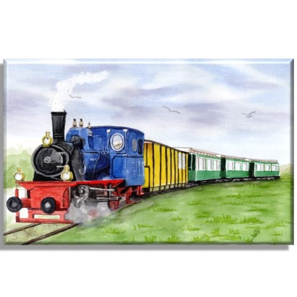 Leinwand 30 x 20 cm Keilrahmen Canvas-Leinen Aquarell Maritim Kunst Druck Kunstdruck Nordsee Kleinbahn Inselbahn Bahn Zug Insel Borkum