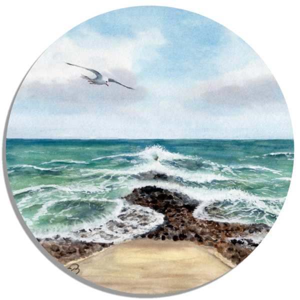 Coasters glass coasters 9,5 x  9,5 cm Watercolor Maritime Art Print North Sea Island Baltrum Beach Dunes