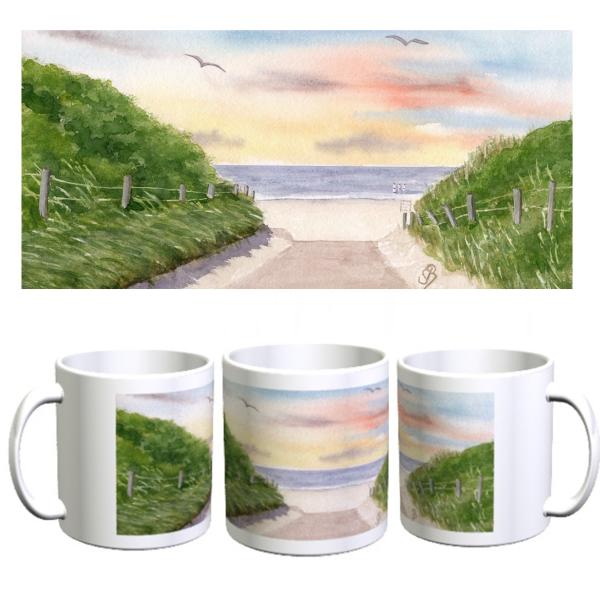 Cup Coffee Cup Mug Watercolor Maritime Art Print North Sea Island Baltrum Beach Dunes