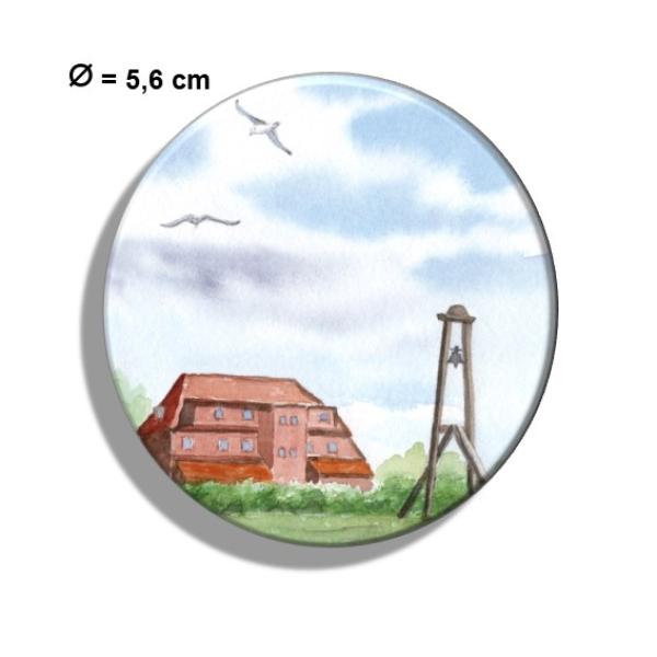 Kühlschrankmagnet m. Flaschenöffner Aquarell Maritim Kunst Druck Kunstdruck Nordsee Insel Baltrum Kirche Inselglocke