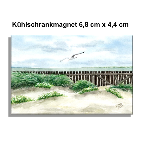 Kühlschrankmagnet  Aquarell Maritim Kunst Druck Kunstdruck Nordsee Insel Baltrum Strand Dünen Meer