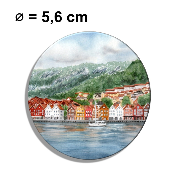 Kühlschrankmagnet m. Flaschenöffner  Aquarell Kunst Druck Kunstdruck Norwegen Norge Norway Bergen Bryggen - NO8