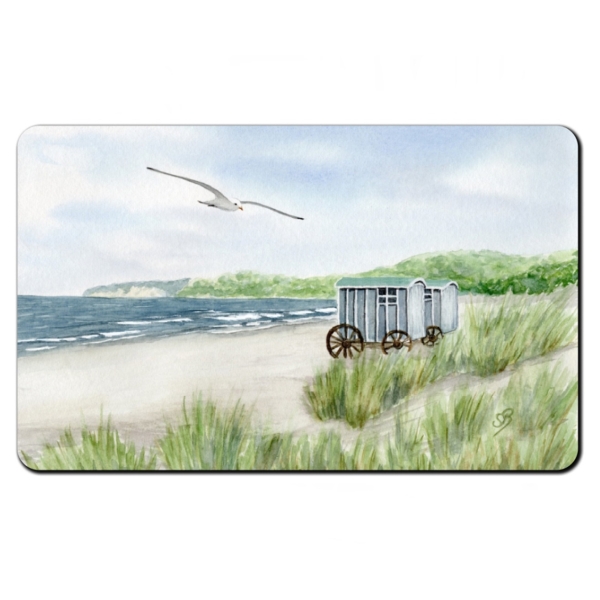 Frühstücksbrettchen Brettchen Aquarell Maritim Kunst Druck Kunstdruck Ostsee Rügen Binz 2 - Badekarre - Strandsauna