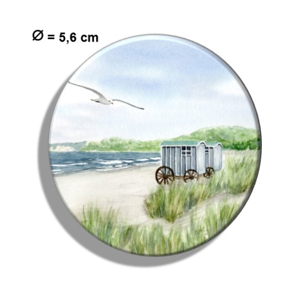 Kühlschrankmagnet m. Flaschenöffner Aquarell Maritim Kunst Druck Kunstdruck Ostsee Rügen Binz 2 - Badekarre - Strandsauna