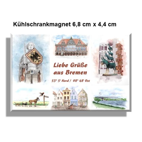 Kühlschrankmagnet Aquarell Maritim Kunst Druck Kunstdruck Bremen Bremer Stadtmusikanten Collage Dom Rathaus Souvenir Souvenirs