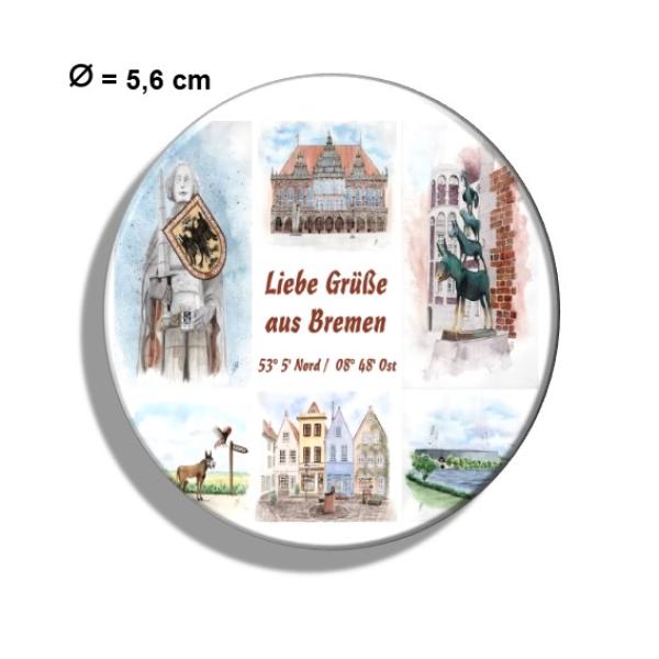 Kühlschrankmagnet m. Flaschenöffner Aquarell Maritim Kunst Druck Kunstdruck Bremen Bremer Stadtmusikanten Collage Dom Rathaus Souvenir Souvenirs