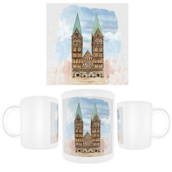 Cup Coffee Cup Mug Watercolor Maritime Art Print Bremen Church Dome Souvenir Souvenirs North Sea