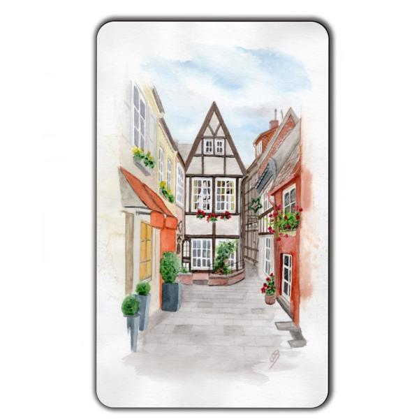 Frühstücksbrettchen Brettchen Aquarell Maritim Kunst Druck Kunstdruck Bremen Bremer Schnoor Gasse Nordsee Souvenir Souvenirs
