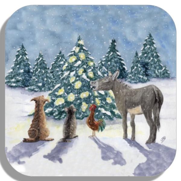 Coasters glass coasters 9,5 x  9,5 cm Bremen Town Musicians Christmas - Bremen12
