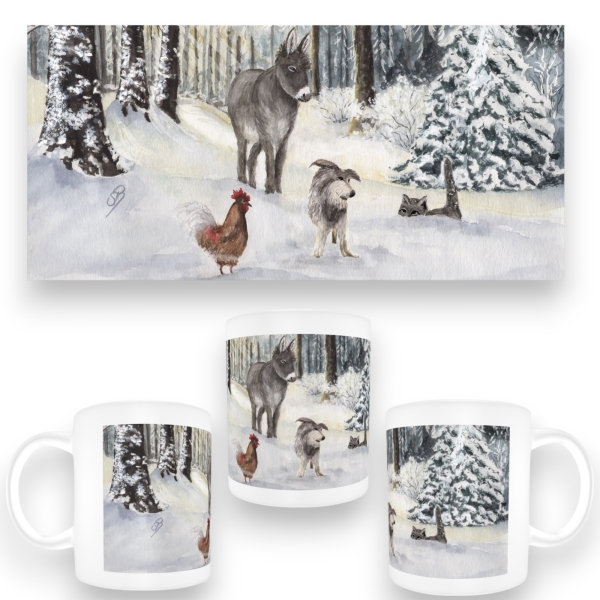 Tasse Becher Kaffeebecher Bremer Stadtmusikanten Weihnachten im Wald - Bre16