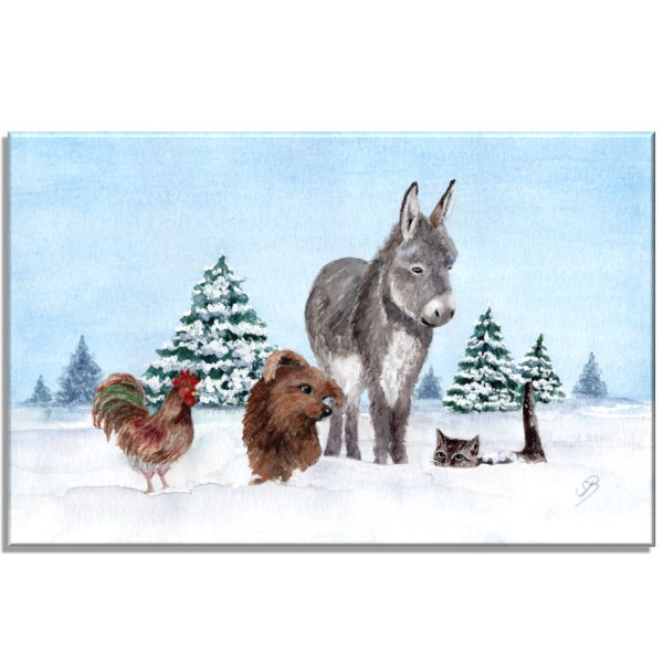 Leinwand 40 x 30 cm Keilrahmen Canvas-Leinen Bremer Stadtmusikanten Weihnachten im Wald - Bre16