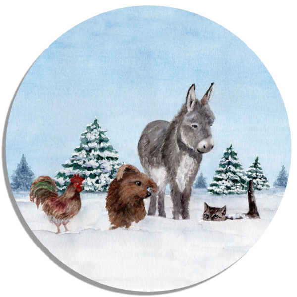 Coasters Glass coasters around 9.5 cm Bremen Town Musicians Christmas in the Forest - Bre16