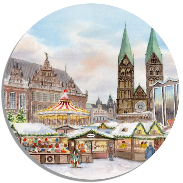 Untersetzer Glasuntersetzer rund 9,5 cm - Weihnachtsmarkt Bremen - Bremer Weihnachtsmarkt  - Bre18