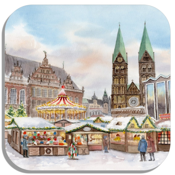 Untersetzer Glasuntersetzer 9,5 x 9,5 cm - Weihnachtsmarkt Bremen - Bremer Weihnachtsmarkt  - Bre18