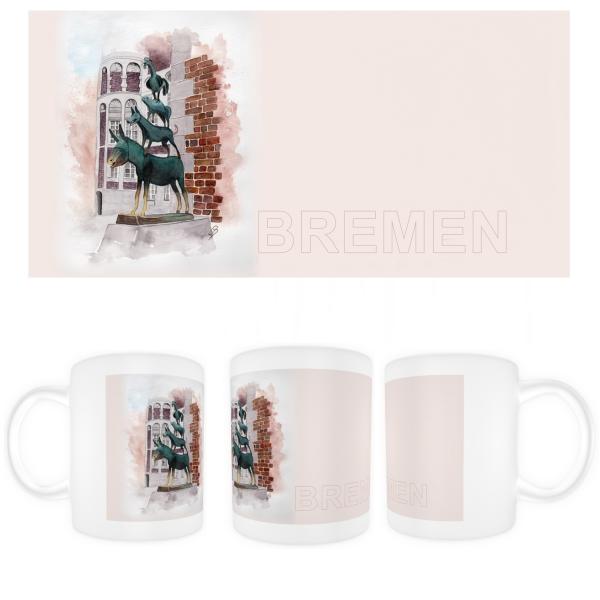 Tasse Becher Kaffeebecher Aquarell Maritim Kunst Druck Kunstdruck Bremen Bremer Stadtmusikanten Nordsee Souvenir Souvenirs