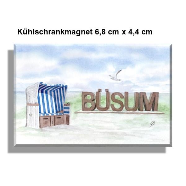 Kühlschrankmagnet Aquarell Maritim Kunst Druck Kunstdruck Nordsee Büsum  Strandkorb Strand Meer