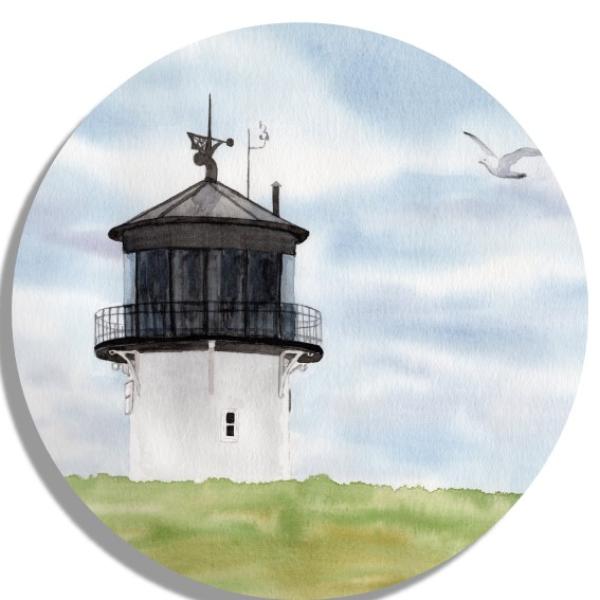 Coasters glass coasters 9,5 x  9,5 cm Watercolor Maritime Art Print North Sea Cuxhaven Lighthouse Dicke Berta Sheeps
