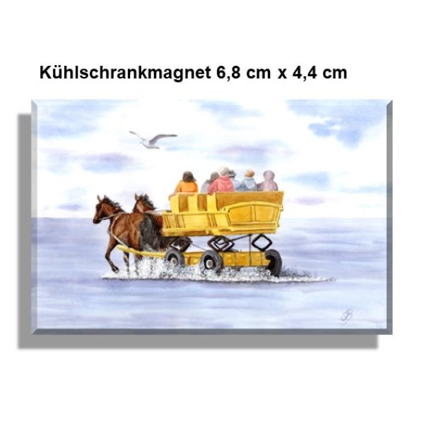 Kühlschrankmagnet Aquarell Maritim Kunst Druck Kunstdruck Nordsee Cuxhaven Watt Wattwagen Kutsche Pferdekutsche Insel Neuwerk