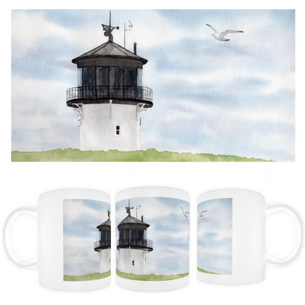 Tasse Becher Kaffeebecher Aquarell Maritim Kunst Druck Kunstdruck Nordsee Cuxhaven Leuchtturm Dicke Berta Schafe