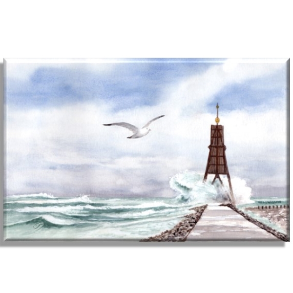 Leinwand 30 x 20 cm Keilrahmen Canvas-Leinen Aquarell Maritim Kunst Druck Kunstdruck Nordsee Cuxhaven Insel Neuwerk Möwe Watt Meer Bake