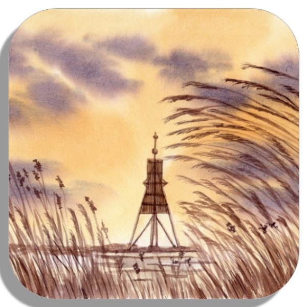 Untersetzer Glasuntersetzer 9,5 x 9,5 cm Aquarell Maritim Kunst Druck Kunstdruck Nordsee Cuxhaven Insel Neuwerk Möwe Watt Meer Bake