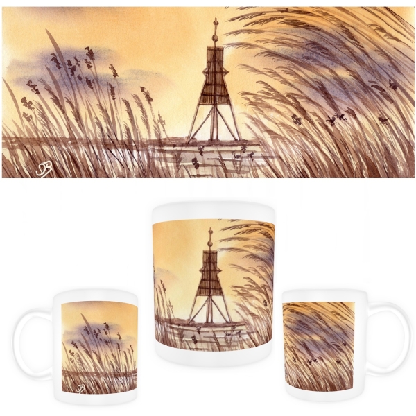 Tasse Becher Kaffeebecher Aquarell Maritim Kunst Druck Kunstdruck Nordsee Cuxhaven Insel Neuwerk Möwe Watt Meer Bake