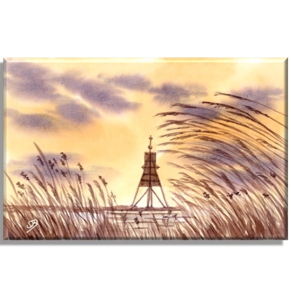 Leinwand 30 x 20 cm Keilrahmen Canvas-Leinen Aquarell Maritim Kunst Druck Kunstdruck Nordsee Cuxhaven Insel Neuwerk Möwe Watt Meer Bake