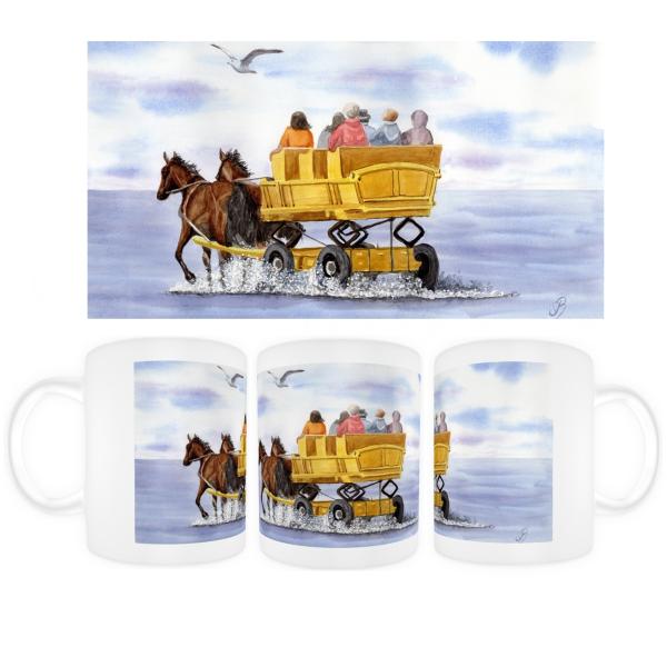 Cup Coffee Cup Mug Watercolor Maritime Art Print North Sea Cuxhaven Watt Coach Horses Island Neuwerk
