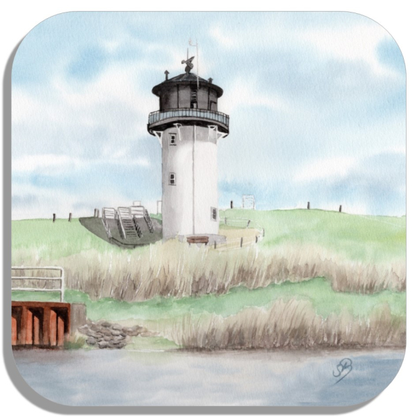 Untersetzer Glasuntersetzer 9,5 x 9,5 cm Aquarell Maritim Kunst Druck Kunstdruck Nordsee Cuxhaven Leuchtturm Dicke Berta Schafe