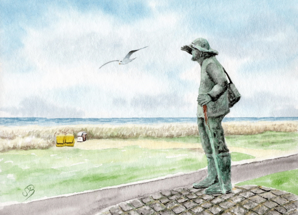 Folienmagnet Aquarell Maritim Kunst Druck Kunstdruck Nordsee Cuxhaven Sahlenburg Wattenkieker