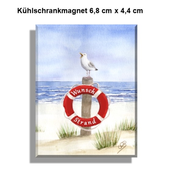 Kühlschrankmagnet  Rettungsring Aquarell Maritim Kunst Druck Kunstdruck Dänemark Nordsee Ostsee Düne Meer Möwe Strand Wunschname
