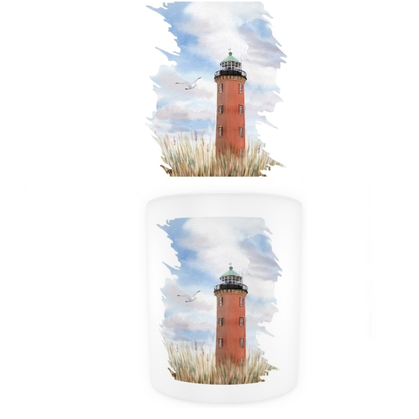 Tasse Becher Kaffeebecher  Aquarell Maritim Kunst Druck Kunstdruck Nordsee Cuxhaven Leuchtturm Döse Duhnen Alte Liebe