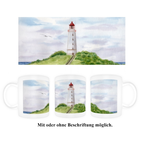 Tasse Becher Kaffeebecher Aquarell Maritim Kunst Druck Kunstdruck Ostsee Leuchtturm Dornbusch Hiddensee Rügen