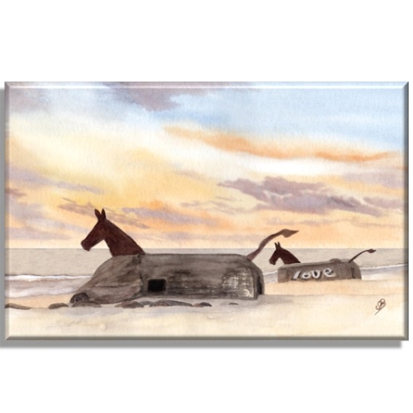 Leinwand 30 x 20 cm Keilrahmen Canvas-Leinen Aquarell Maritim Kunst Druck Kunstdruck Nordsee Dänemark Danmark  Blåvand Blavand Dünen Leuchtturm
